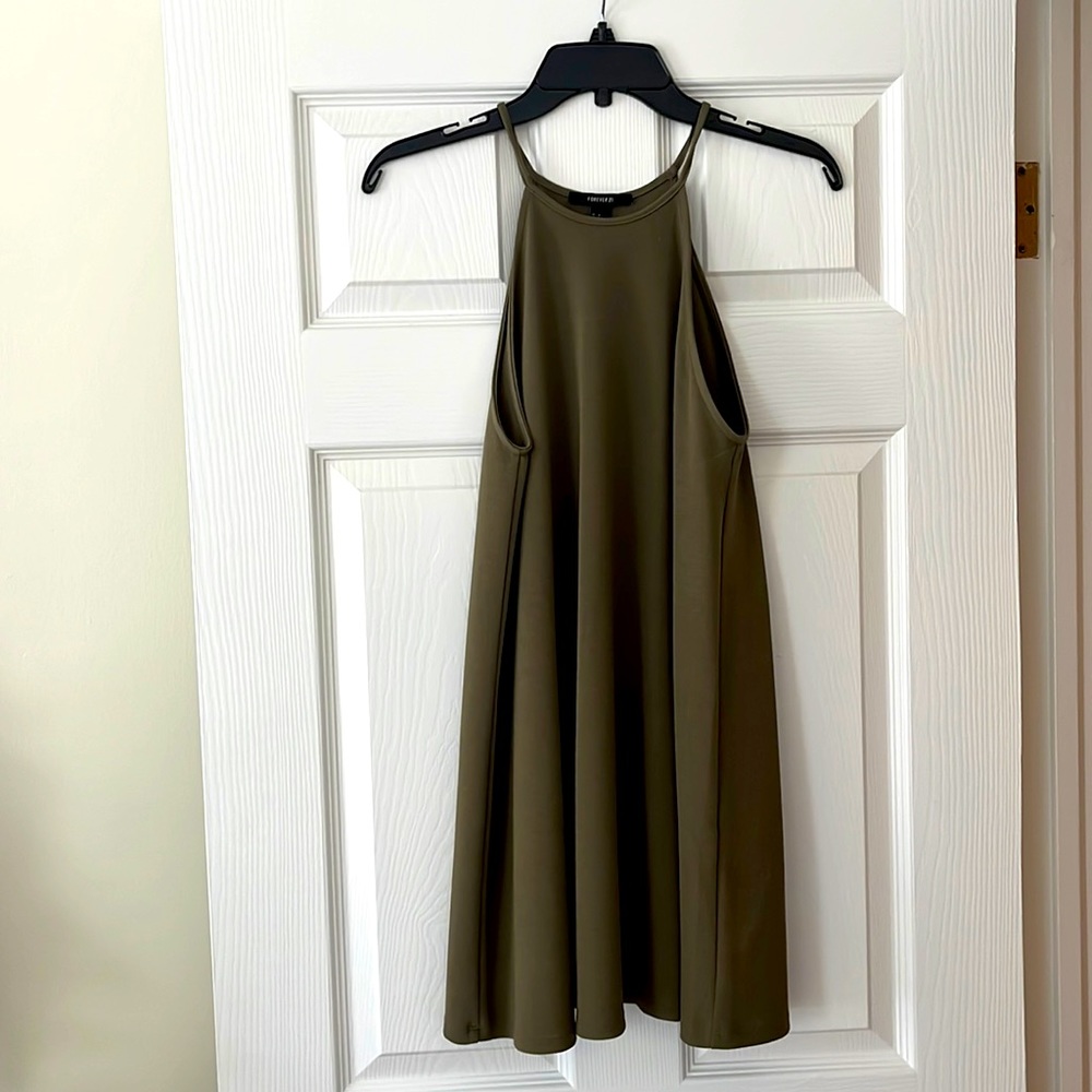 Olive Green High Neck Mini Dress